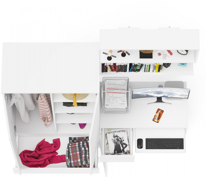 Мори Стол компьютерный МС-1 левый + Шкаф МШ900.1 + Полка 900, цвет белый, ШхГхВ 180,4х50,4х209,6 см., НЕ универсальная сборка