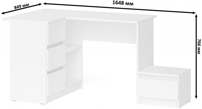 Мори Стол компьютерный МС-16 левый + Тумба ТМП400.1, цвет белый, ШхГхВ 164,8х84,9х76,6 см., выдвижные ящики слева, НЕ универсальная сборка
