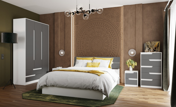 Модульная спальня Гавана, набор 2, Белый/Графит серый