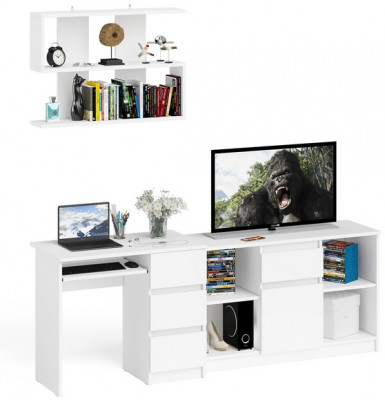 Мори Стол компьютерный МС-6 правый + Тумба МТВ1204.1 + Полка 900, цвет белый, ШхГхВ 210,4х50х209,6 см., НЕ универсальная сборка