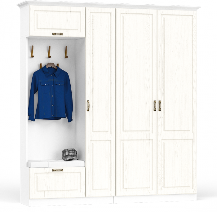 Ливерпуль Прихожая 13.21 + Шкаф для одежды + карниз 2000С, ясень ваниль/белый