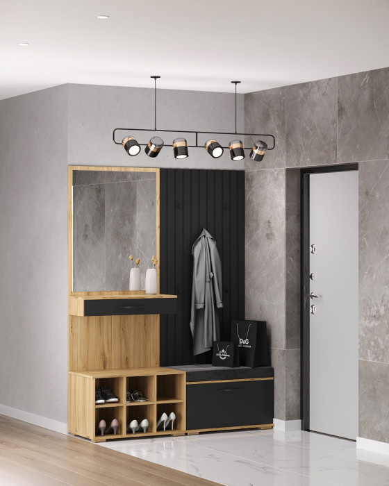 Модульная прихожая "Элана" - Дуб наварра/Черный шагрень