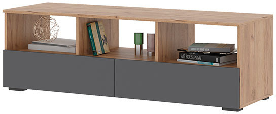 Хелен ТБ 02 Тумба ТВ (1,402х0,442х0,460) серый графит/дуб крафт золото