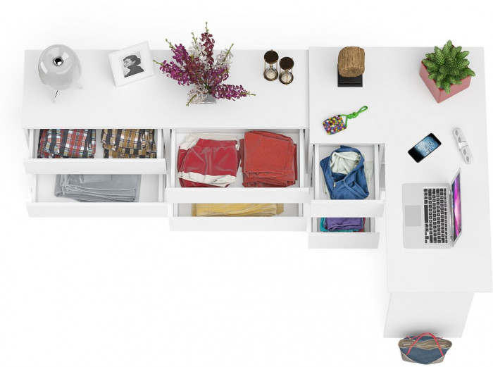 Мори компьютерный стол МС-16 левый + Комод МК1380.6, белый