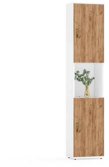 Лидер-8 Модуль Пенал, цвет белый шагрень/крафт золото, ШхГхВ 40х30х190 см., универс. сборка, ниша посередине, дверка снизу и сверху, за дверками полка