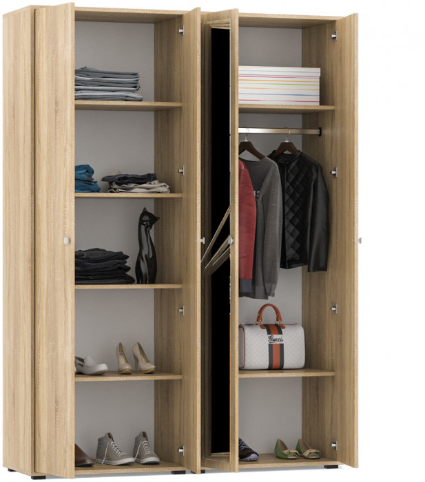 Камелия Шкаф 4-х створчатый, цвет дуб сонома, ШхГхВ 160х48х220 см., универсальная сборка, можно использовать как два отдельных шкафа