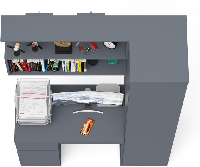 Мори Стол компьютерный МС-1 левый + Пенал МШ400.1 + Полка 900, цвет графит, ШхГхВ 130,4х50,4х209,6 см., НЕ универсальная сборка