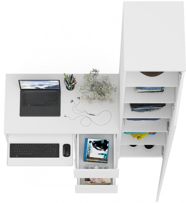 Мори компьютерный стол МС-6 правый + Пенал МШ400.1, белый