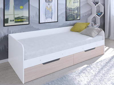 Кровать Астра одноярусная Белый/Дуб молочный