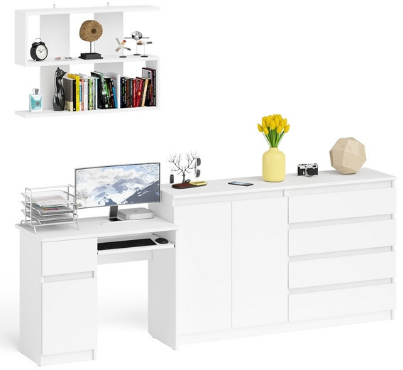 Мори компьютерный стол МС-1 левый + Комод МК1600.1 + Полка 900, белый