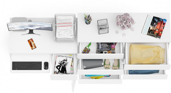 Мори компьютерный стол МС-1 правый + Комод МК1200.8, белый