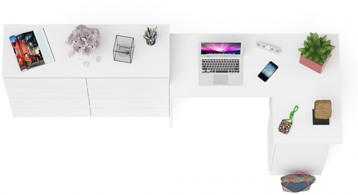 Мори компьютерный стол МС-16 правый + Комод МК1200.8, белый