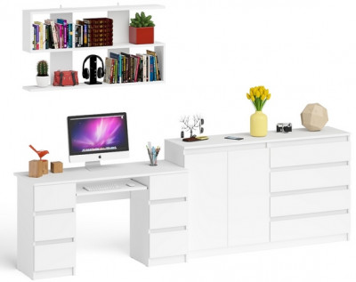 Мори компьютерный стол МС-2 + Комод МК1600.1 + Полка 1200, белый