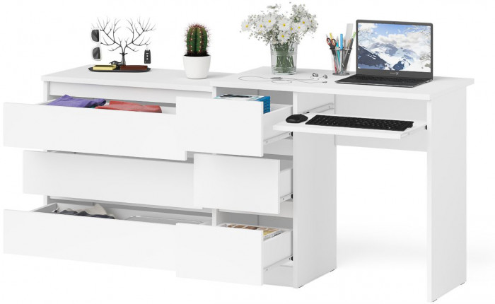 Мори компьютерный стол МС-6 левый + Комод МК800.1, белый