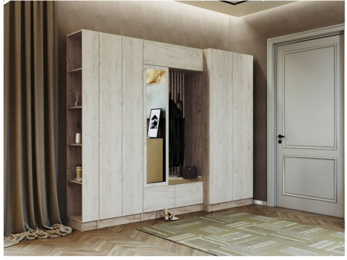 Прихожая Руэлла, композиция 1, дуб крафт серый/дуб крафт белый