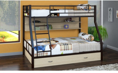 Двухъярусная кровать Гранада-1ПЯ, коричневая / Дуб (Венге, Слоновая кость)