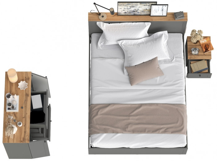 Остин 11.53 Кровать + ортопед + 16.152 Тумба прикроватная + 16.221 Комод, серый графит/дуб крафт золотой