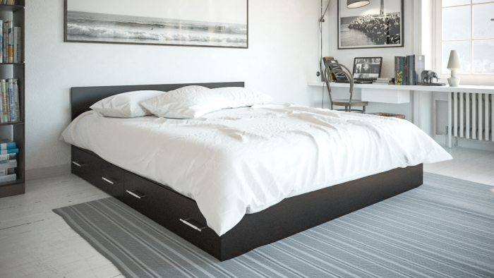 Стандарт Кровать с ящиками 1800, цвет венге, ШхГхВ 183,5х203,5х70 см., сп.м. 1800х2000 мм., без матраса, основание есть