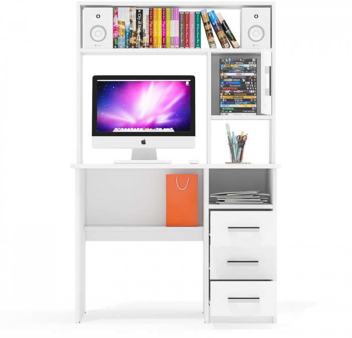 Стол компьютерный С-МД-СК9, цвет белый шагрень, ШхГхВ 102х70х160 см., ниша под монитор 65х70х57 см., НЕ универсальная сборка