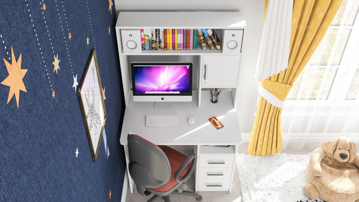 Стол компьютерный С-МД-СК9, цвет белый шагрень, ШхГхВ 102х70х160 см., ниша под монитор 65х70х57 см., НЕ универсальная сборка