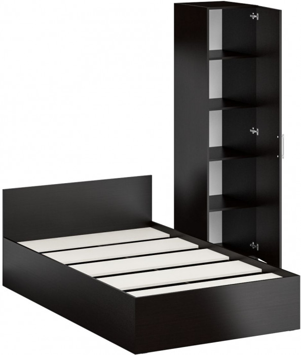 Кровать 1200 + Пенал Стандарт, цвет венге, ШхГхВ 123,5х203,5х70 + 45х52х200 см., сп.м. 1200х2000 мм., без матраса, основание есть