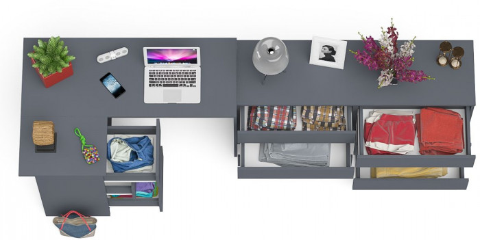 Мори компьютерный стол МС-16 левый + Комод МК1380.6, графит