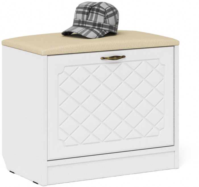 Прихожая П-6 Компоновка № 02, белая шагрень/фасады МДФ белое дерево фрезеровка ромб