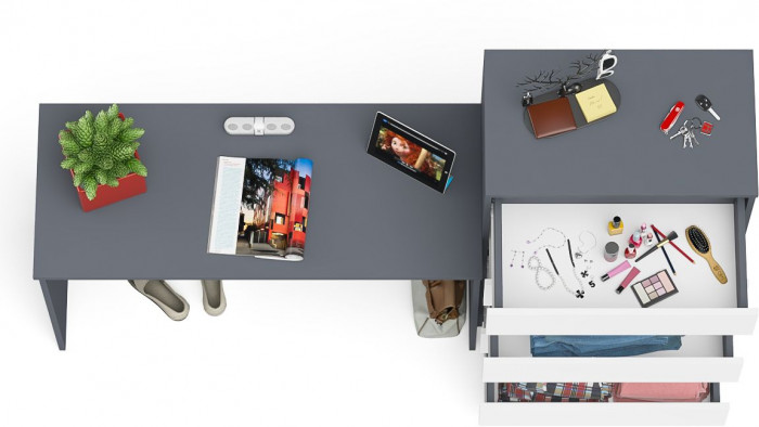 Мори Стол письменный МСП1200.1 + Комод МК700.5, цвет графит/белый, ШхГхВ 190,8х50х114 см., универсальная сборка