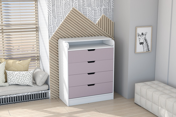 Детский Комод раскладной Бриз МДФ, Белый/Ирис (Полосы)
