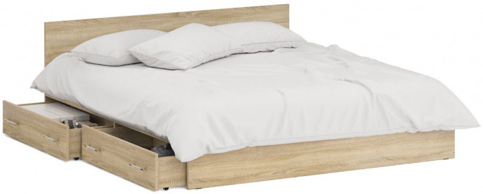 Стандарт Кровать с ящиками 1800, цвет дуб сонома, ШхГхВ 183,5х203,5х70 см., сп.м. 1800х2000 мм., без матраса, основание есть