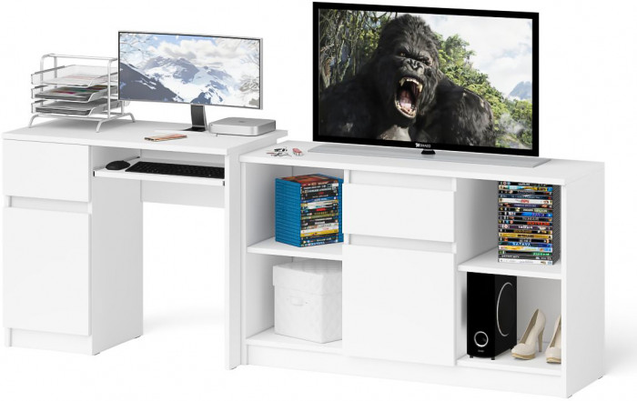 Мори компьютерный стол МС-1 левый + Тумба МТВ1204.1, белый