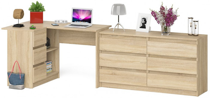 Мори компьютерный стол МС-16 левый + Комод МК1380.6, дуб сонома
