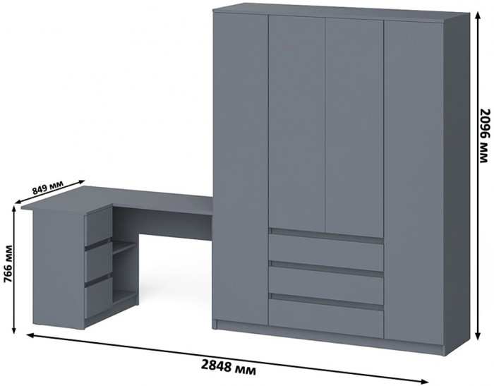 Мори компьютерный стол МС-16 левый + Шкаф МШ1600.1, графит