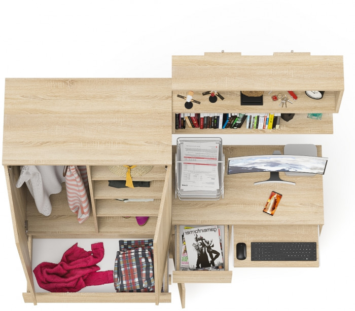 Мори Стол компьютерный МС-1 левый + Шкаф МШ900.1 + Полка 900, цвет дуб сонома, ШхГхВ 180,4х50,4х209,6 см., НЕ универсальная сборка