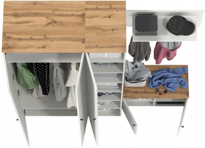 Остин Прихожая 43, белый шагрень/дуб крафт золотой