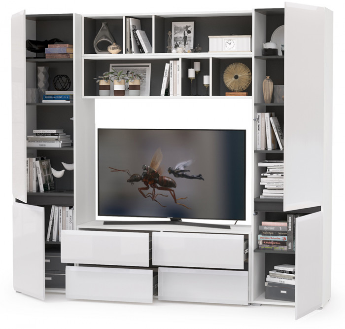 Сидней Комплектация № 037, корпус белый/чёрный/фасады МДФ белый глянец