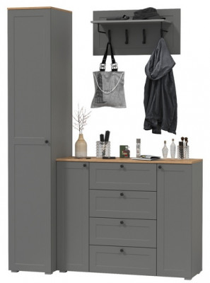 Остин Прихожая 21, цвет серый графит/дуб крафт золотой, ШхГхВ 160х54,3х229,6 см., универсальная сборка