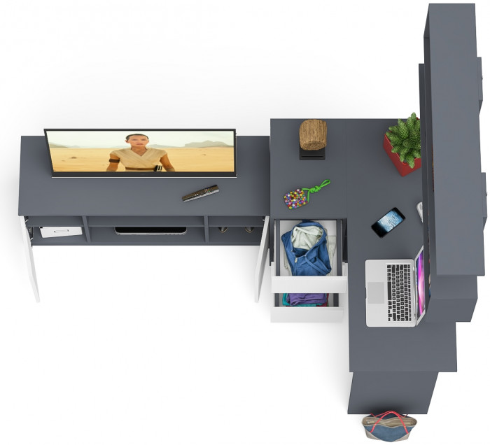 Мори компьютерный стол МС-16 левый + Тумба МТВ1200.1 + Полка 1200, графит/белый