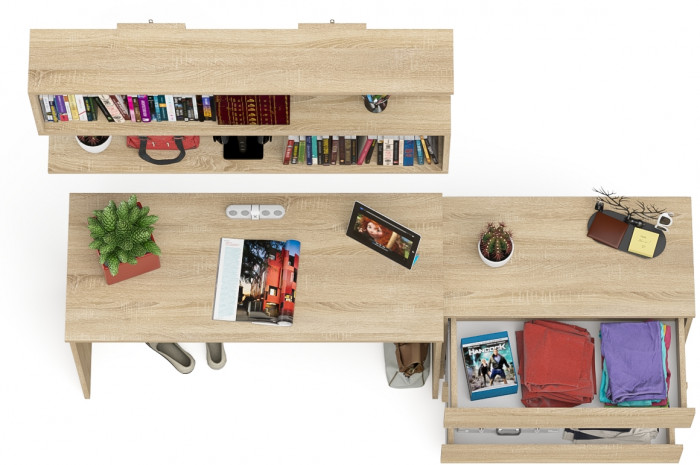 Мори письменный стол МСП1200.1 + Комод МК800.1 + Полка 1200, дуб сонома