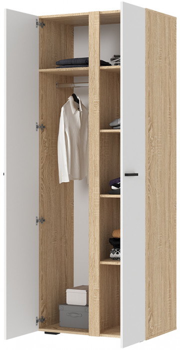 САНСА ШК-02 Шкаф 2-х створчатый Фасад БЕЛЫЙ/Корпус ДУБ СОНОМА