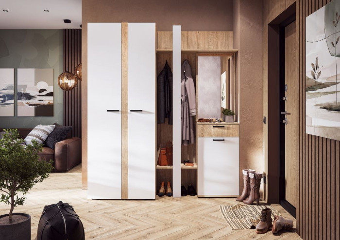 САНСА ШК-02 Шкаф 2-х створчатый Фасад БЕЛЫЙ/Корпус ДУБ СОНОМА