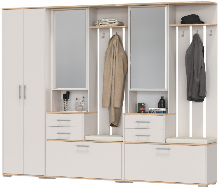 Прихожая Домино 3, цвет дуб крафт золотой/кашемир серый, ШхГхВ 260х36х202 см., универсальная сборка