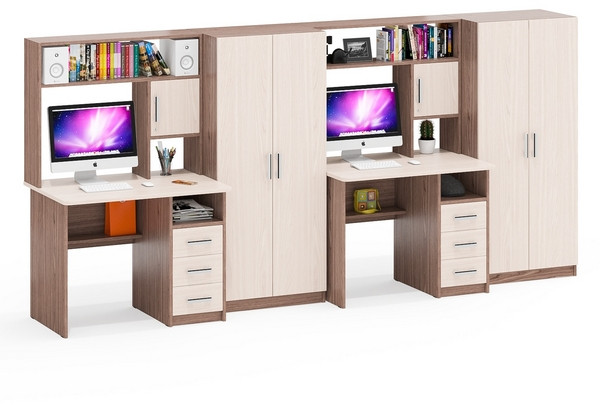 С-МД-СК9 Компоновка № 08, цвет ясень шимо светлый/ясень шимо тёмный, ШхГхВ 344х70х160 см., НЕ универсальная сборка