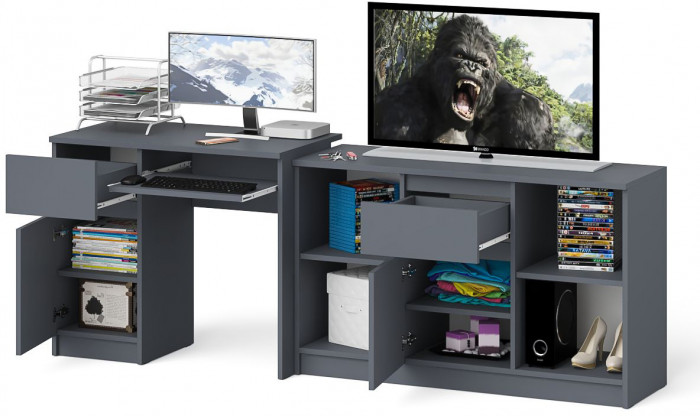 Мори компьютерный стол МС-1 левый + Тумба МТВ1204.1, графит