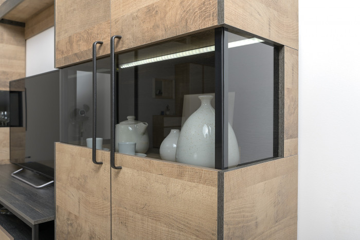 Трувор Гостиная 006, цвет дуб гранж песочный/интра, ШхГхВ 194,8х37х195 см., универсальная сборка