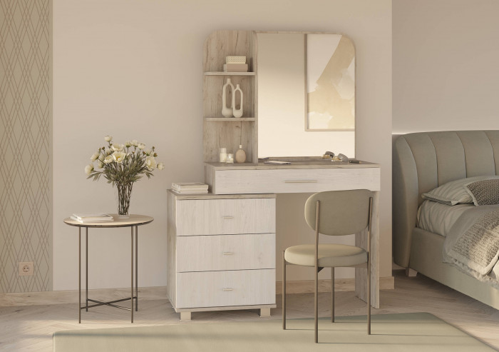 Трюмо 4-25100дкс/скан.д.б. Оливия, цвет дуб крафт серый/скандинавское дерево белое, ШхГхВ 107х45,3х146,6 см., НЕ универсальная сборка