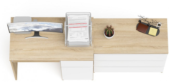 Мори Стол компьютерный МС-1 правый + Комод МК800.1, цвет дуб сонома/белый, ШхГхВ 170,4х50х76,6 см., выдвижной ящик справа, НЕ универсальная сборка