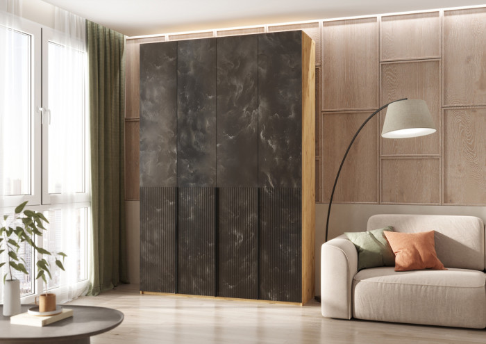 Марвэл Шкаф 4-х створчатый 1600, Дуб крафт/Мальта грей