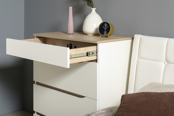 Муссон Спальня № 04, цвет белый/дуб эндгрейн элегантный/искусственная кожа белая, подъёмный ортопед, сп. м. 1600х2000 мм., б/м