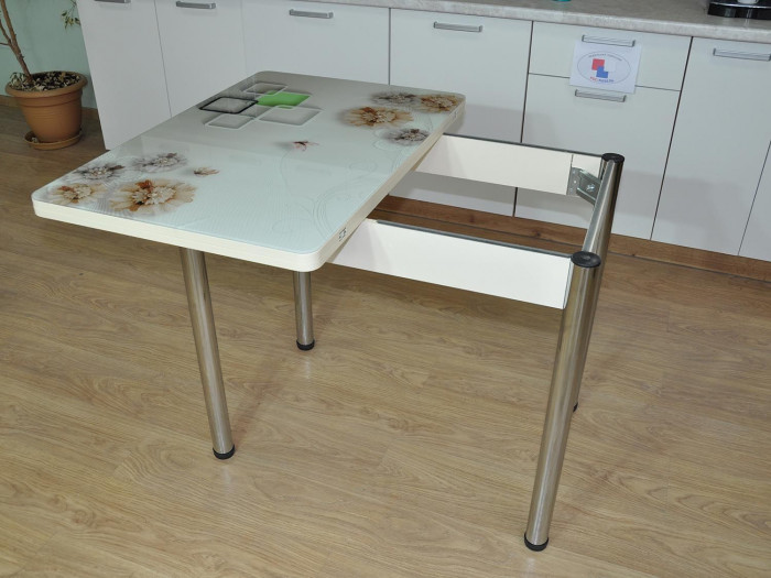 Симпл фотопечать стол обеденный раскладной / ирис/дуб молочный/хром